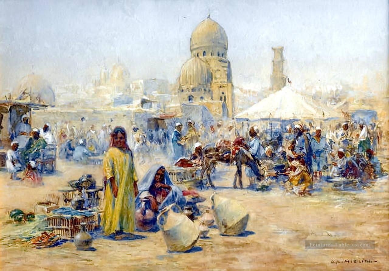 Un bazar oriental de rue Alphons Leopold Mielich scènes orientalistes Peintures à l'huile